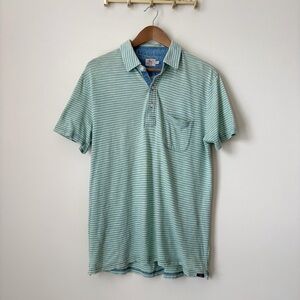 Faherty Men's Movement Striped Polo Shirt Medium Green Blue